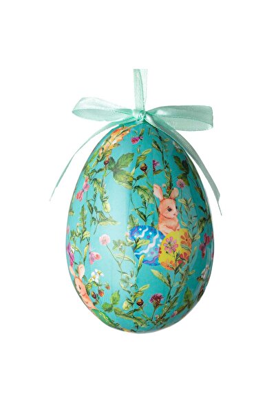 OEM Ou Decorativ de Paste Pictat Turcoaz cu Iepurasi Oua Flori 10cm
