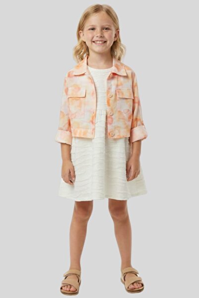 ww waka waka kids store Girl's Orange Tie-Dye Patterned Denim Jacket and Text...