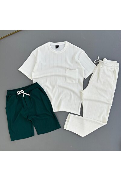 one2tex Raporlu Ottoman Fabric Pocket T-Shirt Trousers Bottom Short Shorts 3-...