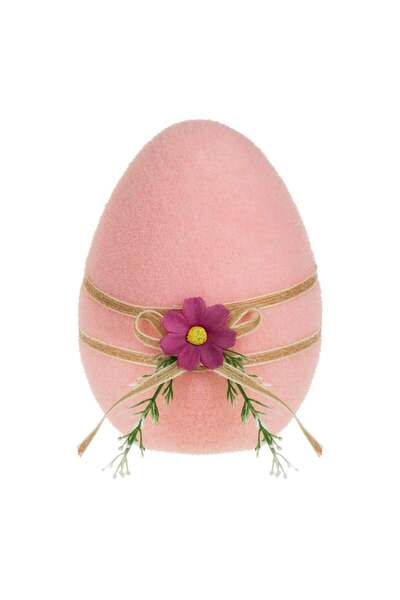 OEM Ou Decorativ de Paste din Spuma Roz cu Funda Bej Floare Fucsia Ø10x12cm