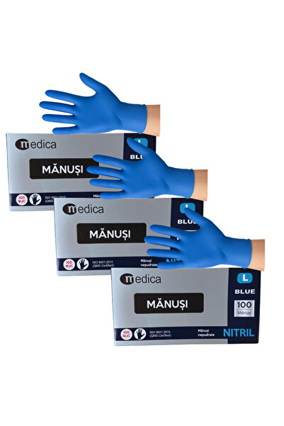 MEDICA Promo Package 3 x Box of 100 Disposable Nitrile Gloves - Blue, Size L