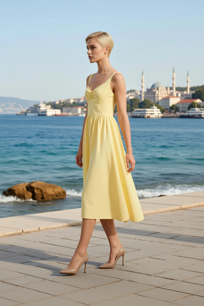 BENERLY Women's Oversized Dress Skater Pattern Heart Collar Thick Straps Slee...