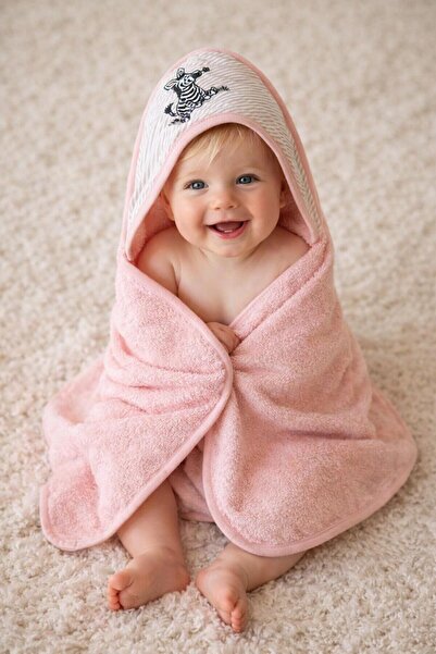 Alpar Tekstil Soft Cotton Baby Girl-Boy Bath Towel Swaddle 75X75Cm Zebra/ Pink