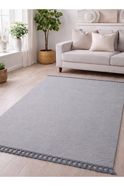 Merinos Örgü Saçaklı Rölyef Truva Kaymaz Taban Salon Mutfak Koridor Halısı Yo...