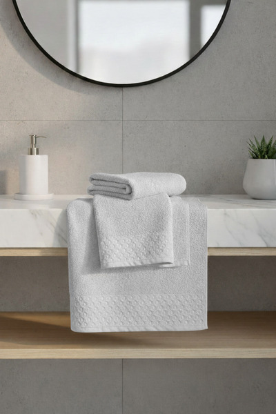 remtex 100% Cotton Light Gray Polka Dot 2-Piece Towel Set 50X90 + 90X150 – So...