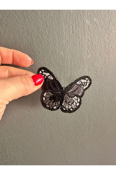 Gönülden Tasarım Iron-On Embroidery Butterfly Patch Sew-On Applique 6X4 cm Black