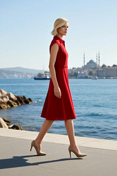 BENERLY Women's Plus Size Midi Dress Lapel Collar Sleeveless Woven Aerobin Fa...