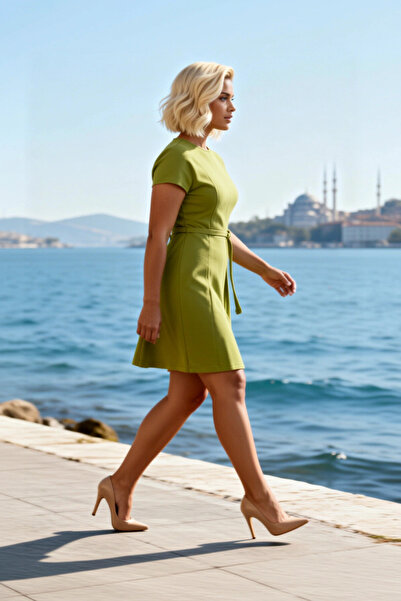 BENERLY Rochie mini pentru femei, mărime mare, cu decolteu rotund, mânecă scu...