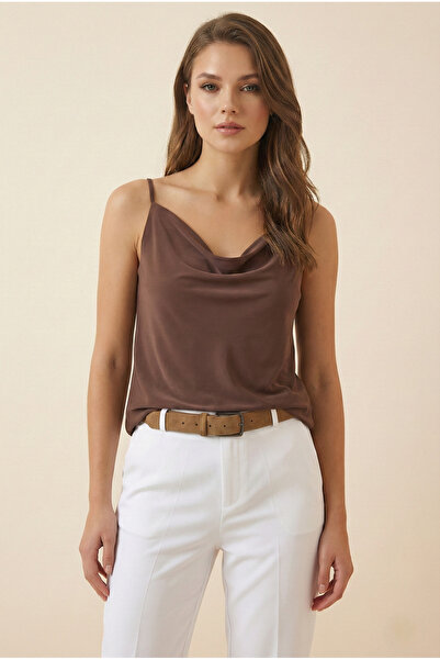 MELA ROSSA Bluză sport din țesătură Sandy, maro, pentru femei, cu decolteu la...