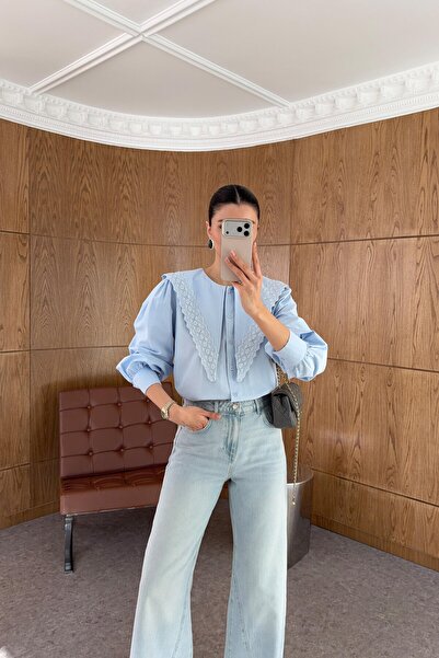 ALVOR Women's Lace Collar Detailed Oversize Shirt Blouse