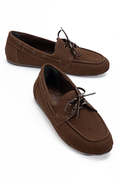 RİSSOLİ Γυναικεία παπούτσια μπαλαρίνας με κορδόνια σε καφέ χρώμα Nubuck