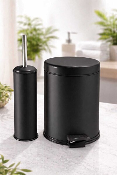 Yufira Life 5 Lt Lüks Amortisörlü Banyo Seti 2'li siyah - Çöp Kovası ve Fırçalık