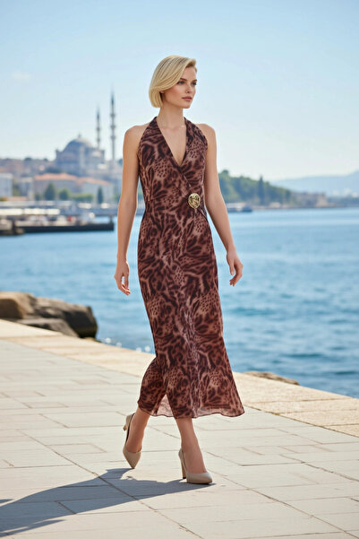 BENERLY Women's Maxi Dress Double Breasted Collar Sleeveless Knitted Tulle An...