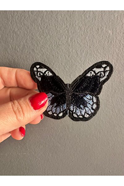 Gönülden Tasarım Iron-On Embroidery Butterfly Patch Sew-On Applique 6X4 cm Blue