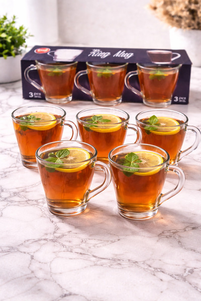 OEM Set of 6 Glass Mugs 280 ml King Sheer, Coffee/Tea Mugs with Handle, Thick...