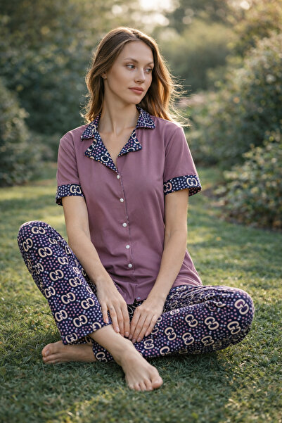 rindahomewear Women's Milan Gg Patterned Buttoned Short Sleeve Pajama Set