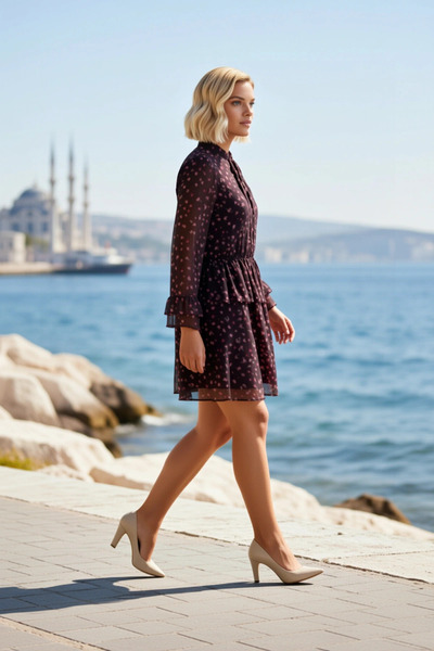 BENERLY Women's Plus Size Mini Dress High Neck Long Sleeve Floral Print Chiff...