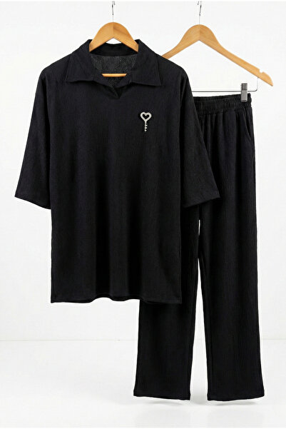 Mivoon Stone Brooch Detailed Wrinkled Oversized Suit Set