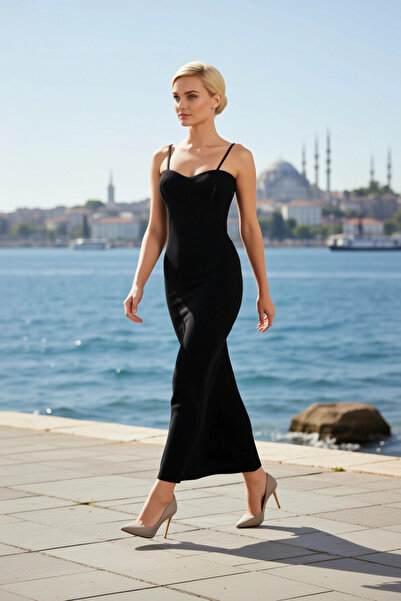 BENERLY Women's Long Bodycon Dress V-Neck Thin Straps Sleeveless Ribbed Knit ...