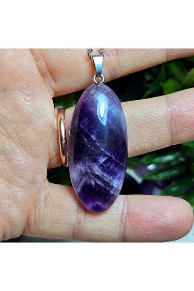 Singincraft Amethyst Natural Stone Necklace -14- ( Steel Chain ) Handmade Des...