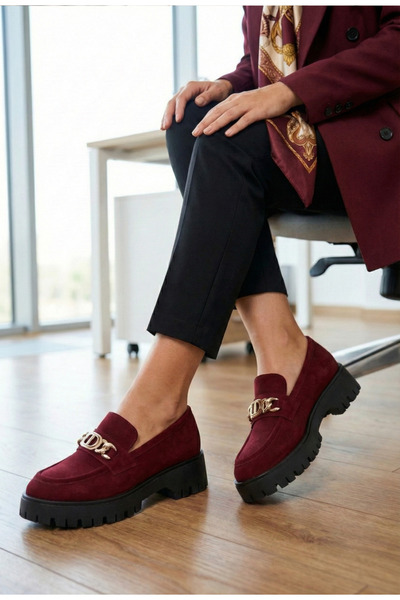 Dasha NUR women's Leather made of burgundy suede with ornament