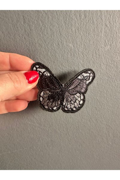 Gönülden Tasarım Aplicație brodată termoadezivă cu fluture, 6x4 cm, NEGRU
