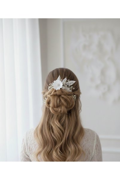 Mirnova Flower Model White Bridal Comb Hairpin-Comb Hairpin-Hair Accessory (1 Piece)
