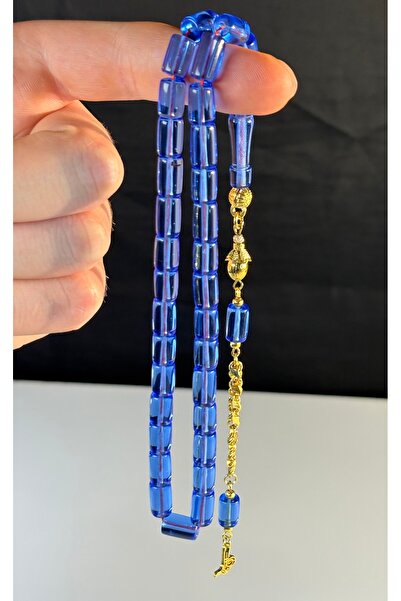 Tetik Tesbihçilik Saf Mavi Kesme Model Uçak Camı Tesbih | Gold Alpaka Püsküll...