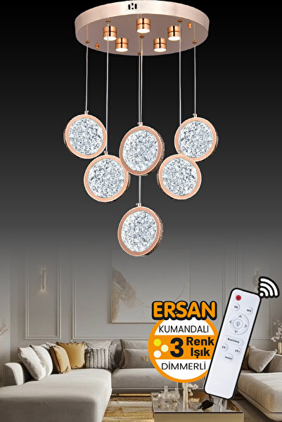 Ersan Avize Esa 6'lı Gold Kumandalı 3 Renk Işık Özellikli Dimmerli Modern Sar...