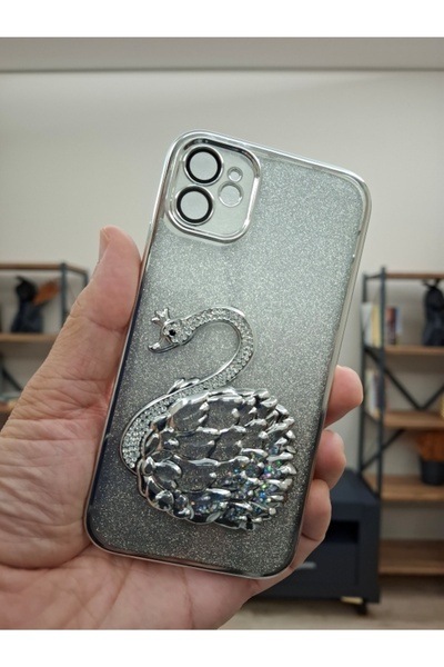 EPRO iPhone 11 Kuğulu Sulu Simli Parlak Taşlı Kamera Lens Korumalı Hoparlör T...