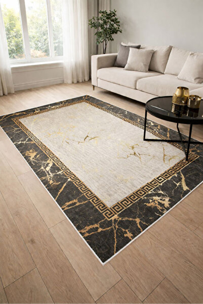 GNL HOME Versa Gold Mermer Desenli Dijital Baskı,Kaymaz Taban, Yıkanabilir Sa...