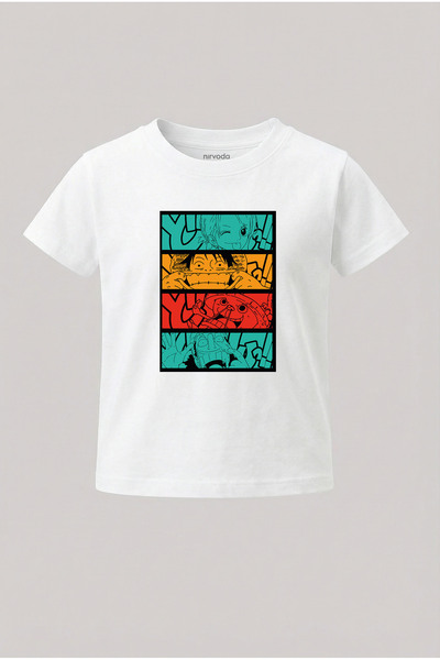 nirvoda تي شيرت للأطفال مطبوع عليه إطار من قطعة واحدة