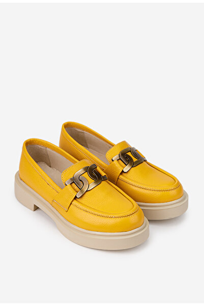Dasha Women's yellow textured Leather loafers with ornament