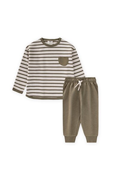 Cigit Striped Sweatshirt Set 1-7 Years Olive