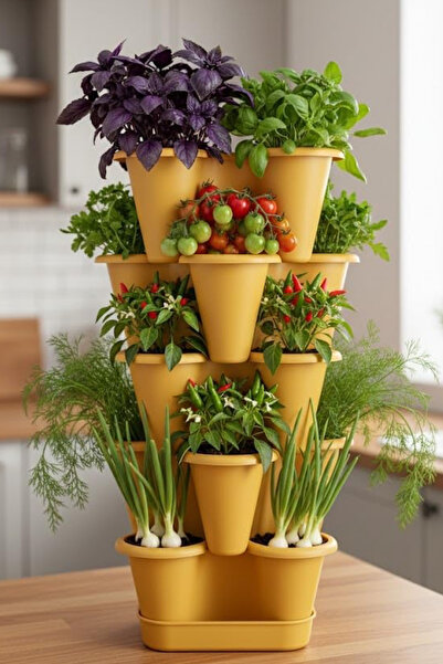 morsila 5 Katlı Şanslı Yonca Kule Saksı Seti Çiçek Bitki Sebze Meyve Salon Mu...