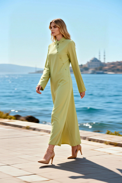 BENERLY Women's Maxi Dress A-Line High Neck Long Flared Sleeves Plain Pattern...