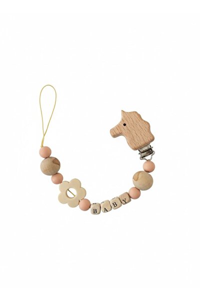 Tria Handmade Doğal Ahşap Emzik Zinciri Bebek Emzik Askısı Ve Tutucu Klips