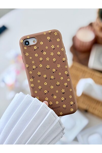 Go Aksesuar İPhone 6 - 7 - 8 - Se 2020 - Se 2022 Uyumlu Baskı Kahve Mini Çiçe...