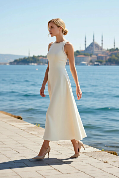 BENERLY Rochie midi pentru femei, mărime mare, fără mâneci, cu decolteu tip c...