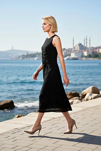 BENERLY Women's Plus Size Midi Bodycon Crew Neck Sleeveless Knitted Tulle Str...