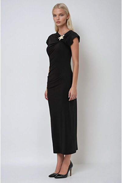 vuvutasarım Shoulder Accessory Detailed Draped Zippered Stylish Women's Dress...