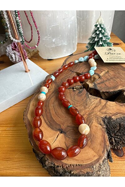 parze doğaltaş Agate & & Larimar & Turquoise Design String Necklace