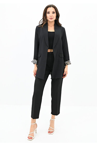 Mad Diva Costum negru elegant, cu captuseala animal print