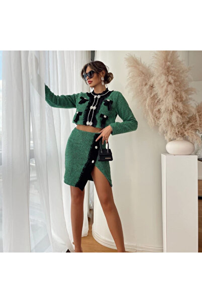 Mad Diva Costum cu fusta si sacou, verde, Rebecca