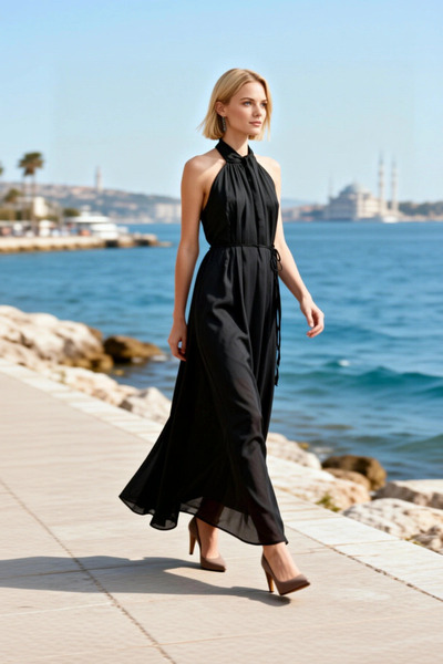 BENERLY Women's Maxi Dress Halter Neck Sleeveless Lined Floral Pattern A-Line...