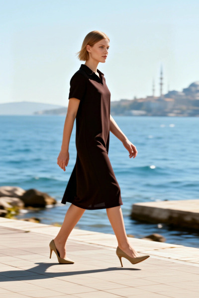 BENERLY Women's Plus Size Midi Dress Polo Collar Short Sleeve Shift Pattern S...