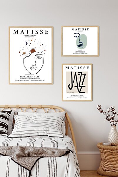 LYN HOME & DECOR Ahşap Rengi Çerçeveli 1 Adet 33x43 2 Adet 23x33 Tablo Seti