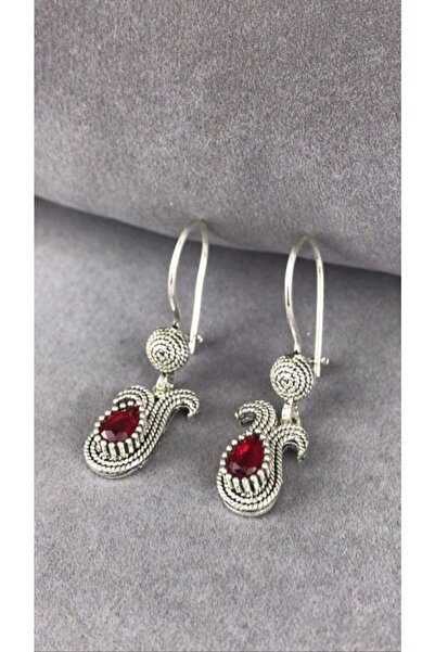 BEY SİLVER Yakut Taşlı Parmak Izi Lale Gümüş Kadın Küpe