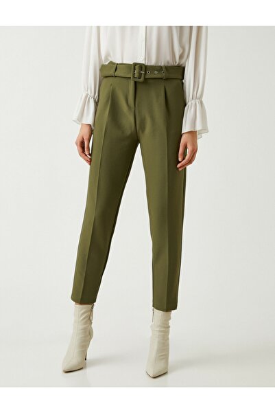 Koton Dámské culotte kalhoty s vysokým pasem - Khaki Khaki 2KAK42069UW