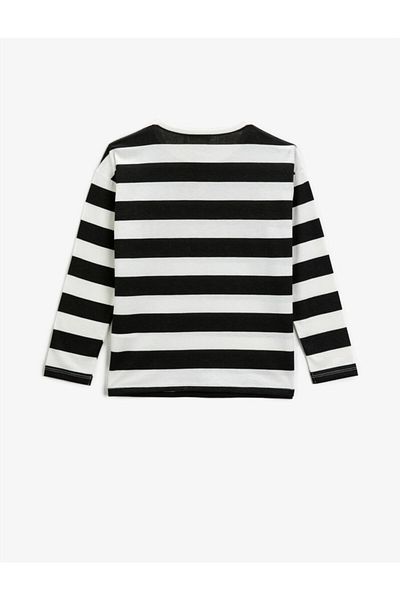 Koton Tricou cu mânecă lungă cu dungi, cu gât turnu, imprimat din bumbac